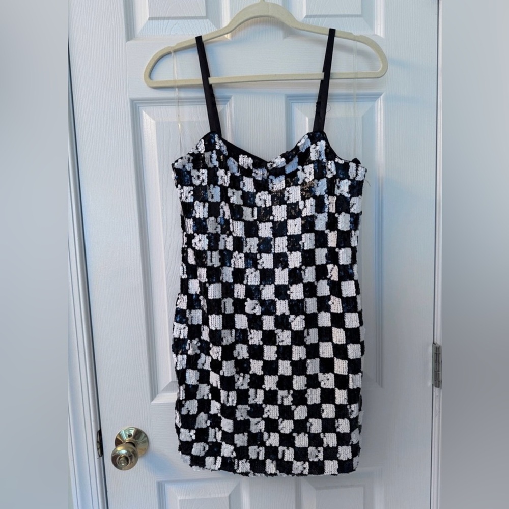 Black and White Checkered Sequin Dress